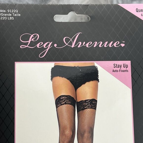 Leg Avenue Queen Size Black Fishnets Style 9122Q Halloween Costume Silicone Lace - Picture 11 of 11
